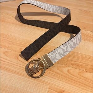 Michael Kors Brown and White Logo Belt